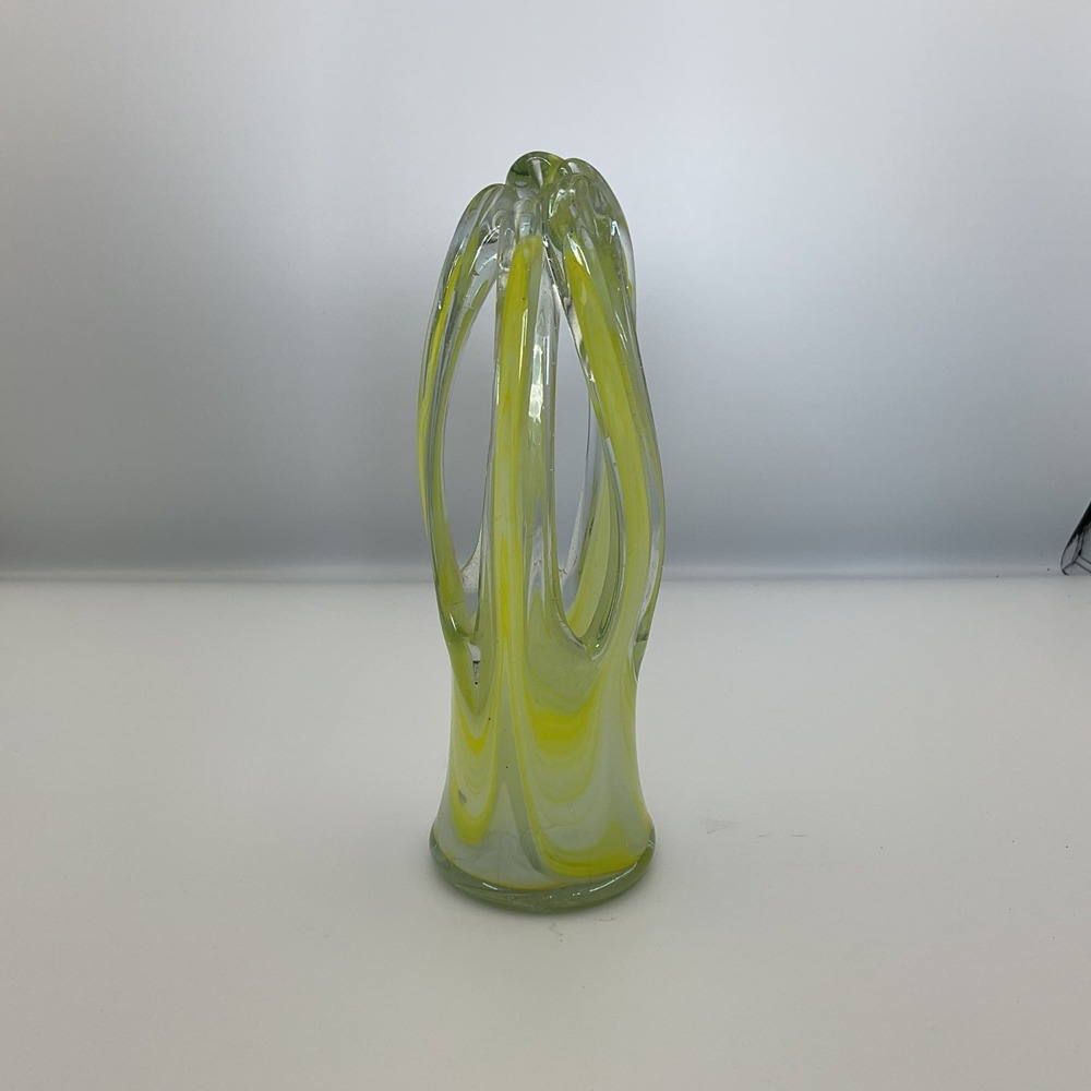 Yellow & White Art‎ Glass Vase Swirl Hand Blown Home Decor
